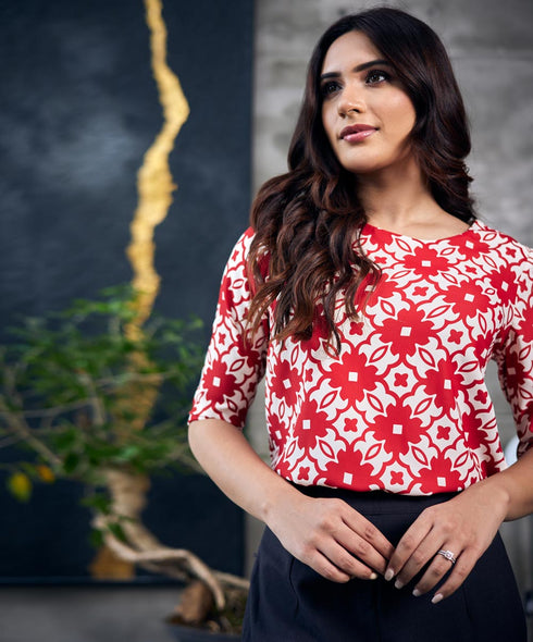 Half Sleeve Printed Chiffon Top